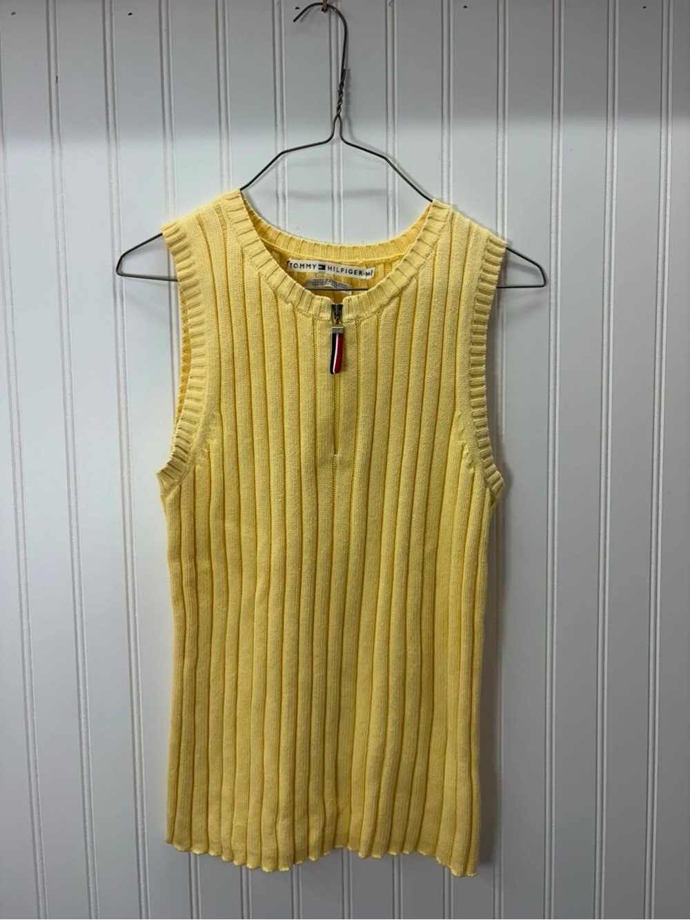 Tommy Hilfiger vintage cotton Sunny Yellow Ribbed Sleeveless Zip-Front Tank